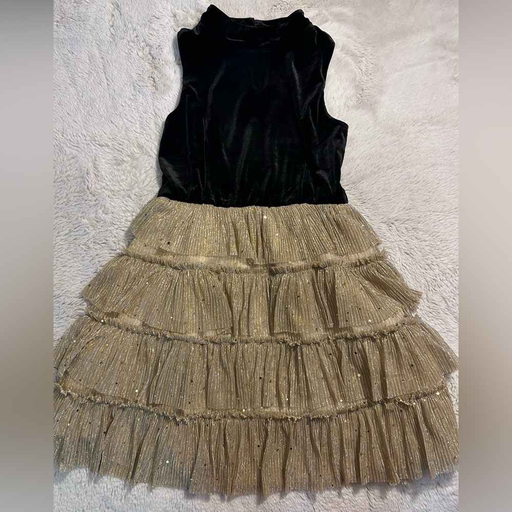 Zunie Black and Gold Tulle Tiered Formal Dress for Girls Size 14 - Picture 2 of 8
